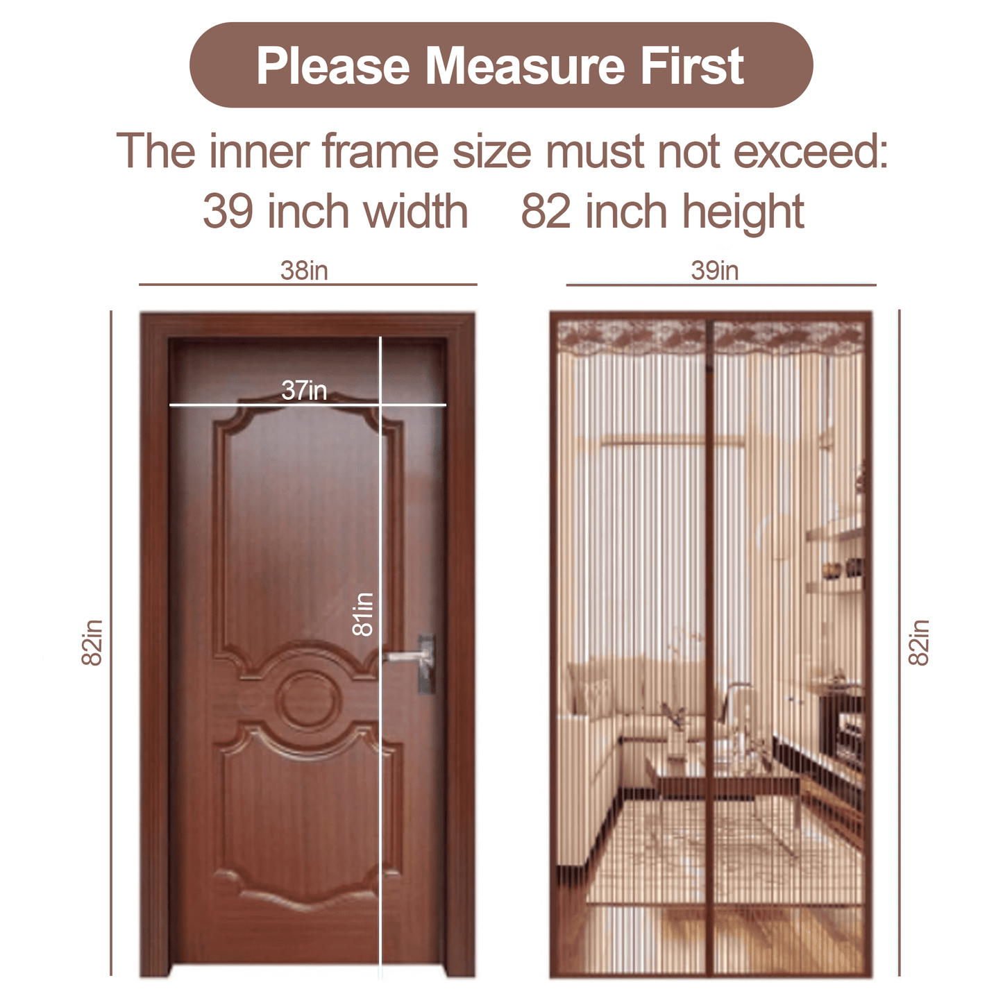 Magnetic Screen Door for Home, Auto-Close Heavy Duty Mesh Curtain, Bug Proof & Pet Friendly Design, Easy-Install Hands Free Entry, 39.4" x 82.7", Coffee Brown