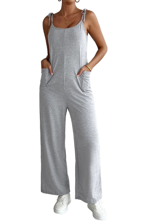 Women's Sleeveless Jumpsuits Loose Casual Overalls Rompers Adjustable Spaghetti Straps Long Pants with Pockets