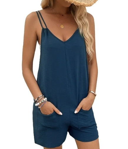 MLDRA Womens Overalls Shorts Summer Sleeveless Jumpsuit Adjustable Strap Casual Rompers