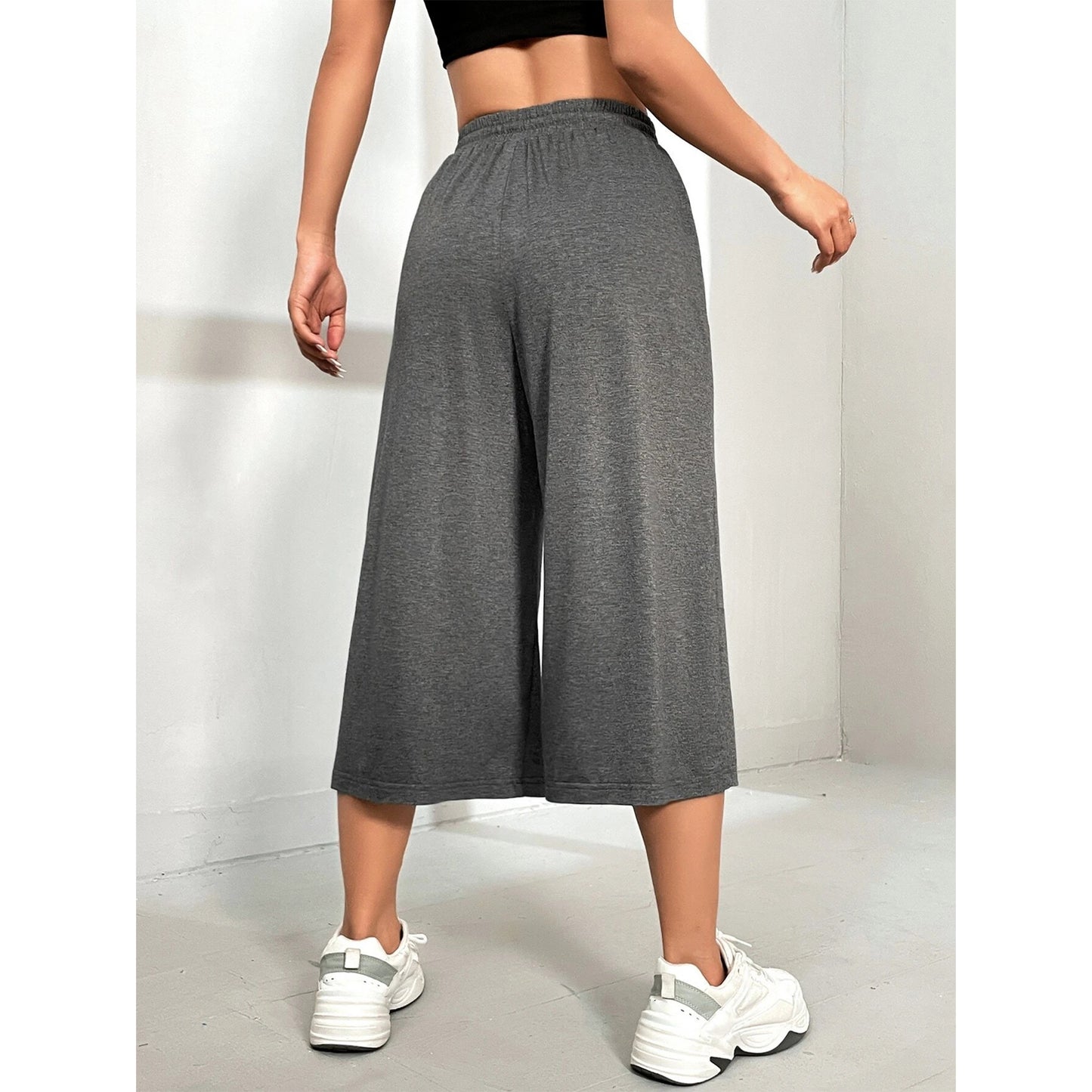 MLDRA Womens Capri Pants Wide Leg Sweatpant Loose Yoga Flared Drawstring Comfy Lounge Pajama Palazzo Capris Adjustable with Pockets