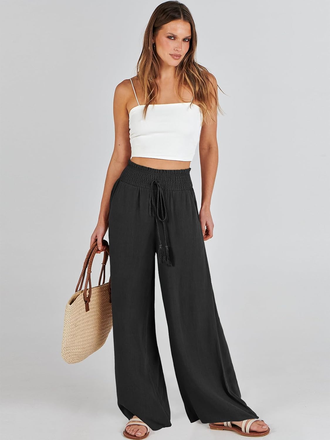 Pants for Women Wide leg Linen Pants High Waist Wide Leg Trousers Trendy Lounge Pant with Pockets (Available in Plus Size)