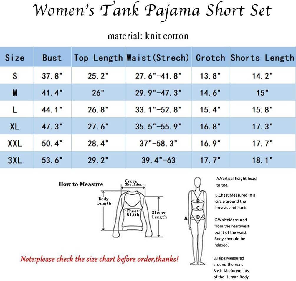 Women's Pajamas Set Sleeveless Tank Shorts Sets Pj Set Loungewear Sleepwear Set