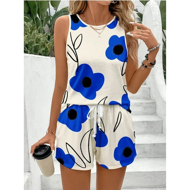 Women's 2 Piece Set Sleeveless Floral Print Tank Top and Shorts Set Casual Summer Outfit