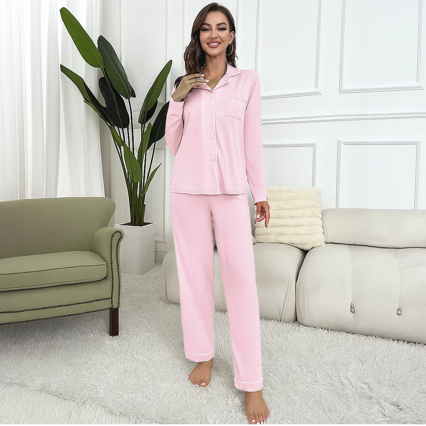 MLDRA Pajama for Women Sets PJs Button Up Long Sleeve with Lounge Pants Lightweight Soft Cute Women Pajama 2 Piece Set,2025 Fall