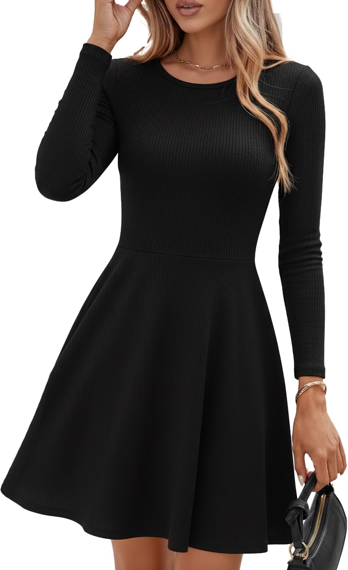 MLDRA Dress for Women Casual Long Sleeve Ribbed Knit A-Line Flowy Fall Winter Sweater Dress, Crewneck Elegant Going Out Dresses for Women 2026