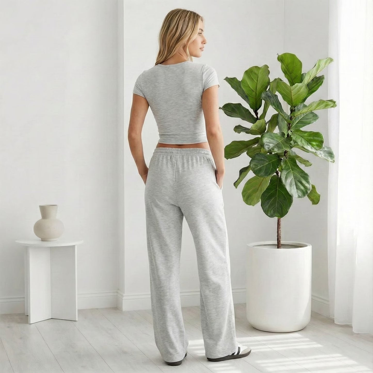MLDRA Women’s 2-Piece Lounge Set Workout Set Crop Top & Wide Leg Pants Vacation Travel Outfit Sweatsuits Sets Summer