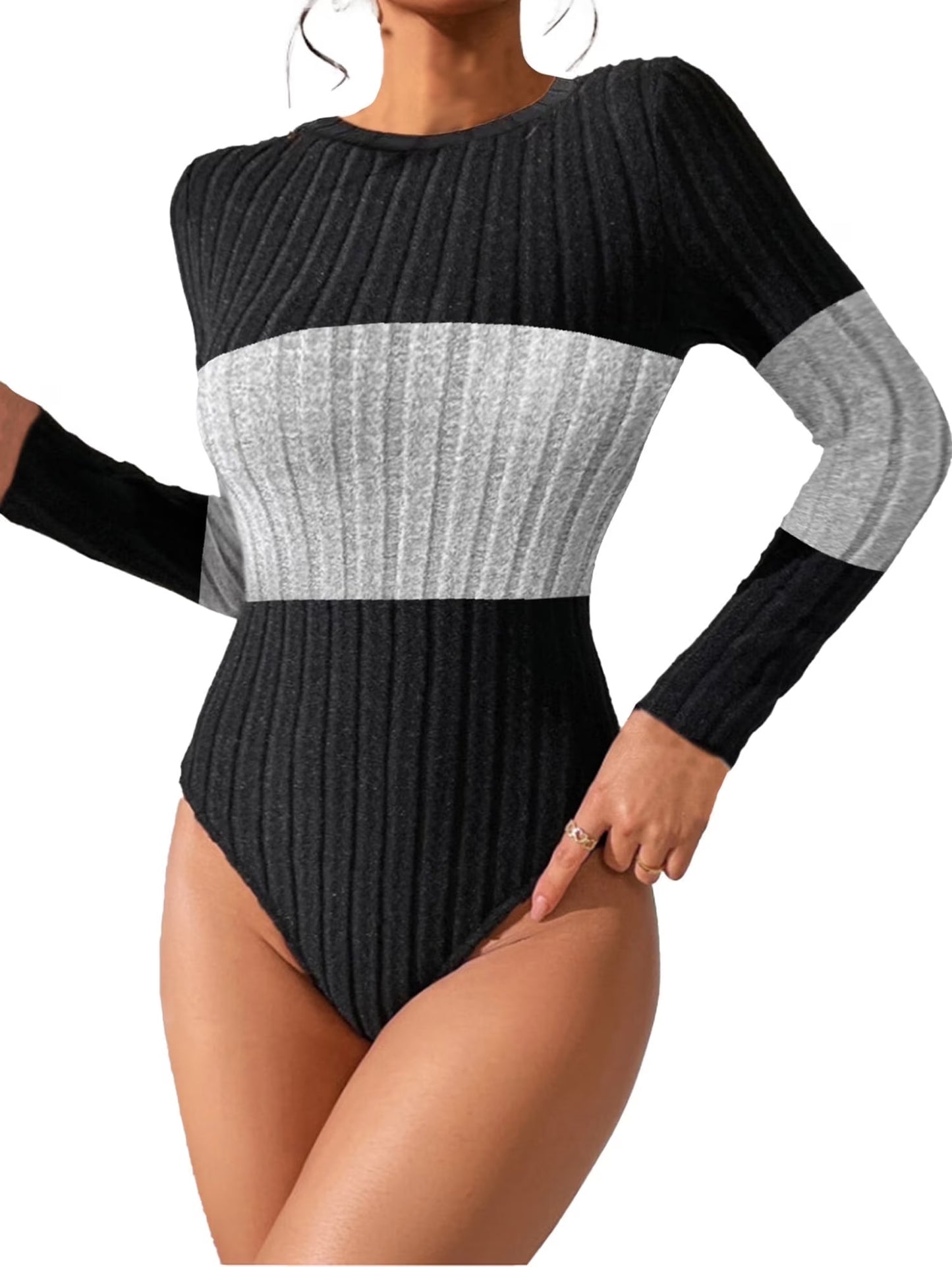 Body Suit Tummy Control Bodysuit Deep V Neck Zip Up Long Sleeve Tops Black Bodysuits for Women Black