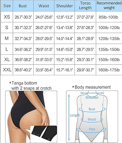 Bodysuits Tummy Control Long Sleeve Body Suit Crew Neck Ribbed Button Down for Women Black