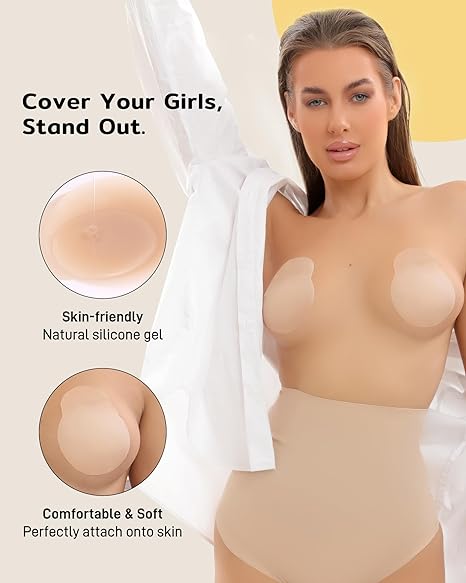 MLDRA Nipple Covers Stickers, Reusable Sticky Adhesive Silicone Nipple Pasties Bras for Women Breast Petals with Travel Case