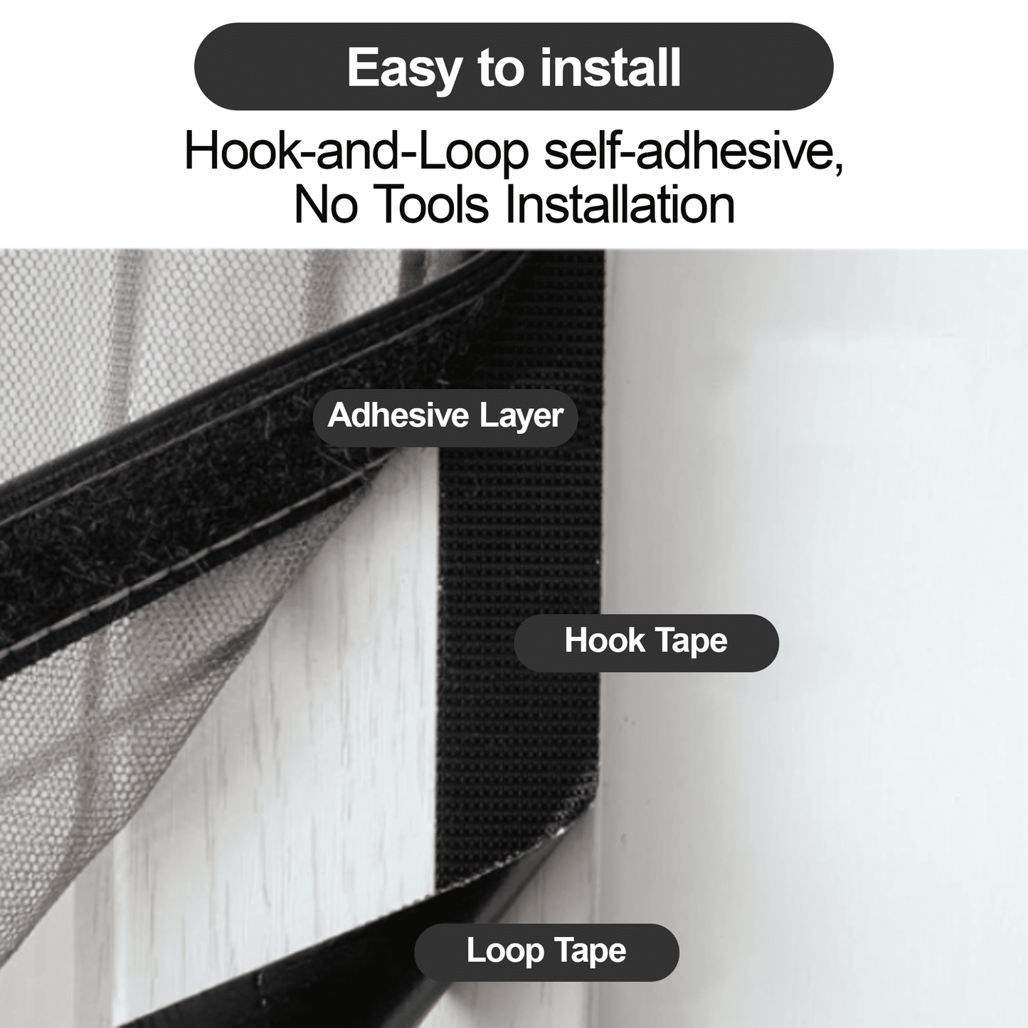 Magnetic Screen Door for Home, Auto-Close Heavy Duty Mesh Curtain, Bug Proof & Pet Friendly Design, Easy-Install Hands Free Entry, 35.4" x 82.7", Black