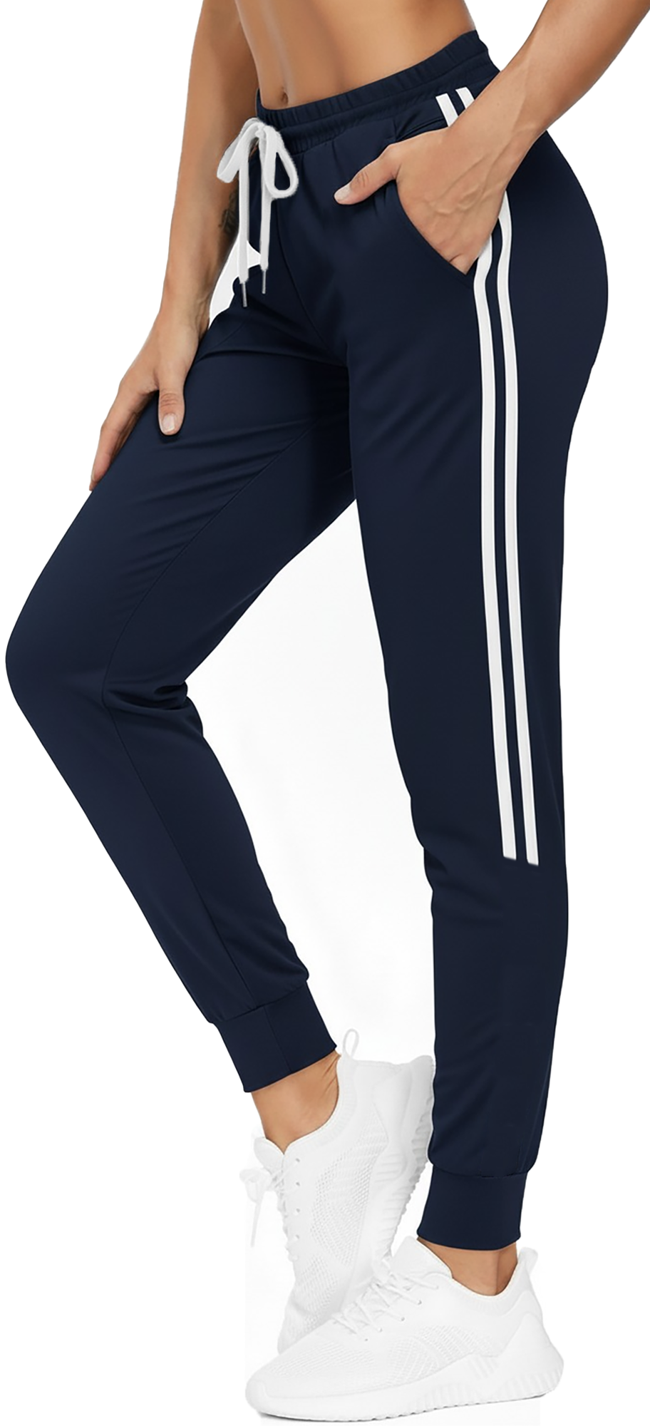 MLDRA Womens Sweatpants Joggers with Pockets Bottom Track Lounge Pant Lady Athletic Gym Lounge Pants Side Stripe for Workout Running Black