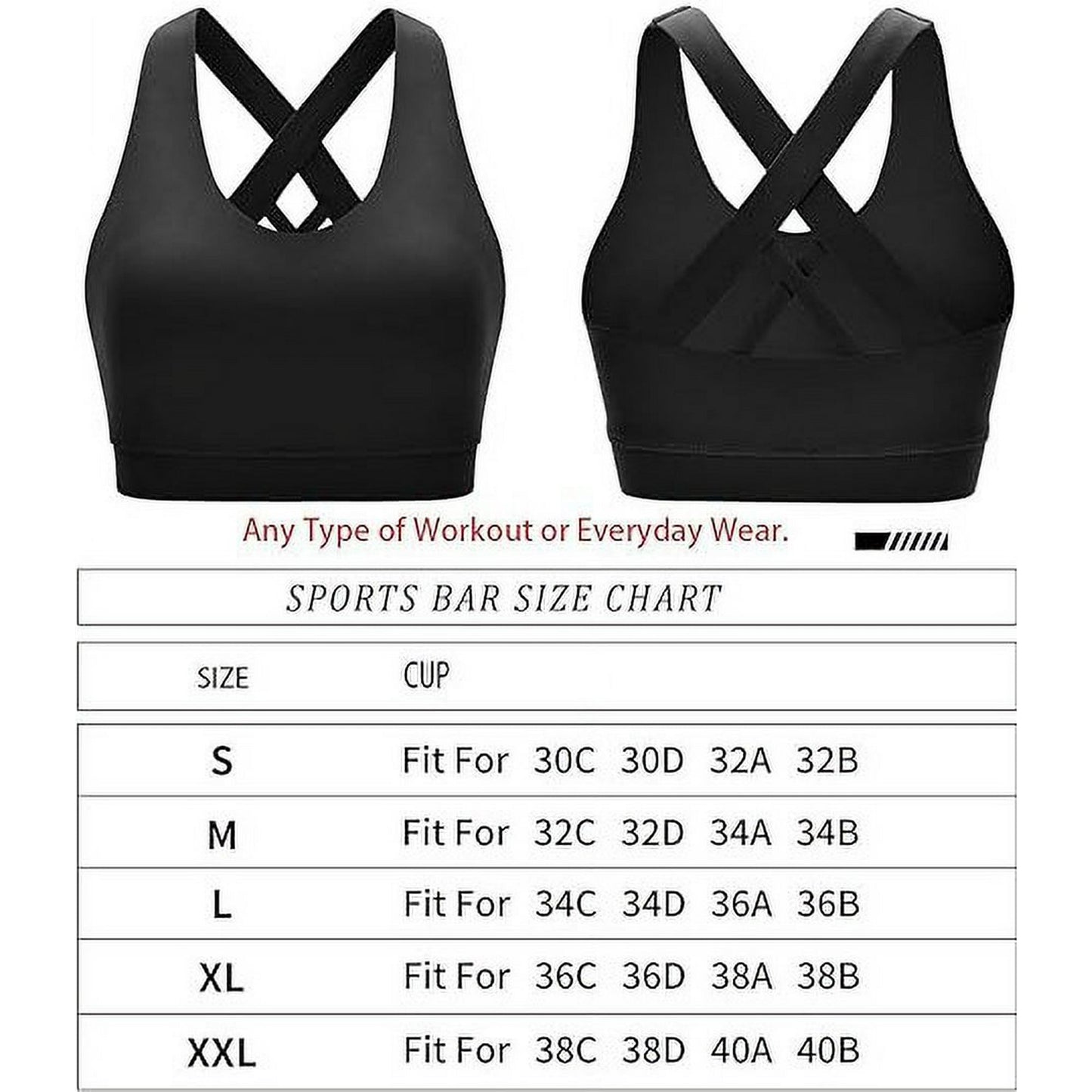 2 Pack Sports Bras for Women, Supportive Workout Bras, Criss-Cross Back Padded Strappy Yoga Bra with Removable Cups