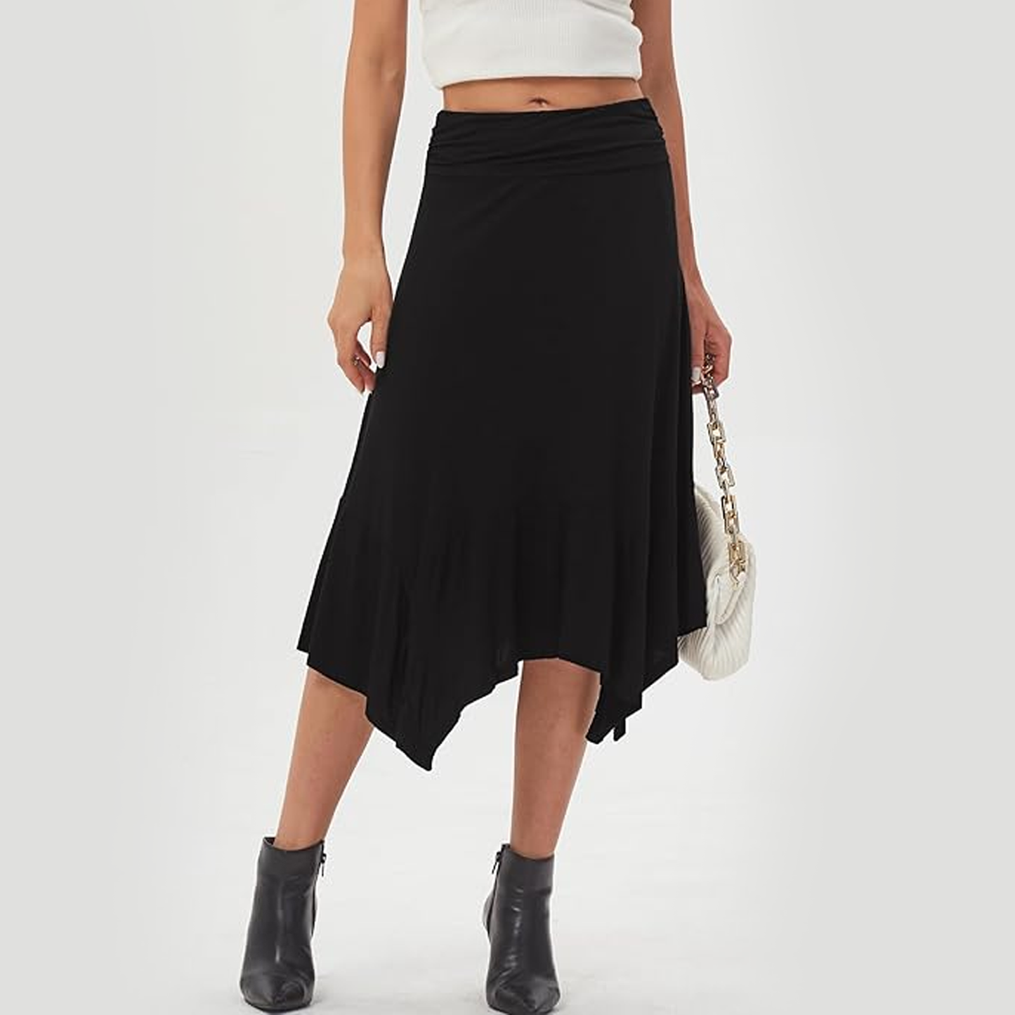 SOMER Skirts For Women High Waist Asymmetrical Hem Midi Skirt A-Line Skirt Casual Beach Black