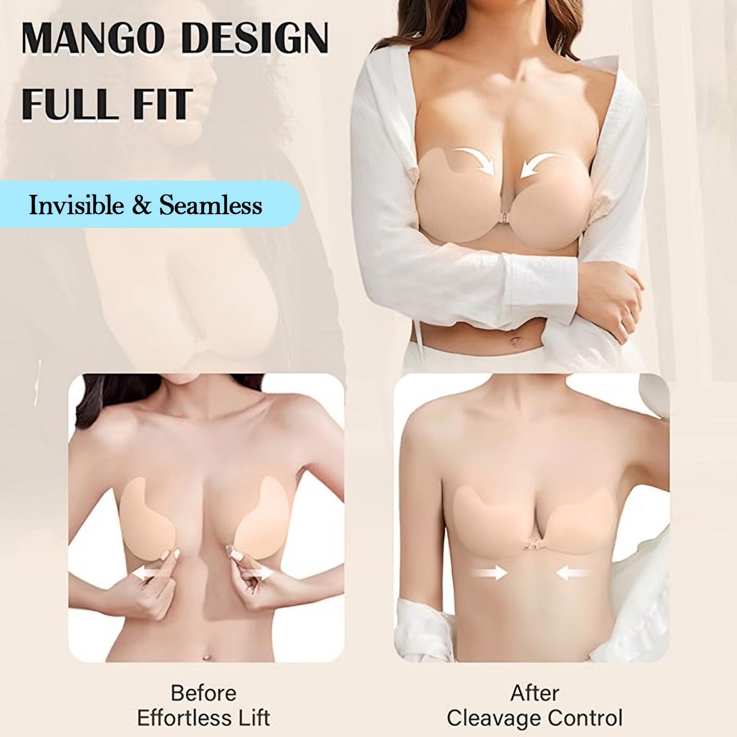 2 Pairs Reusable Sticky Bra Ultra Thin with 2 Pairs Nipple Covers, Adhesive Bra, Strapless Bras for Women, Invisible Push Up Silicone Bra for Backless Dress Top