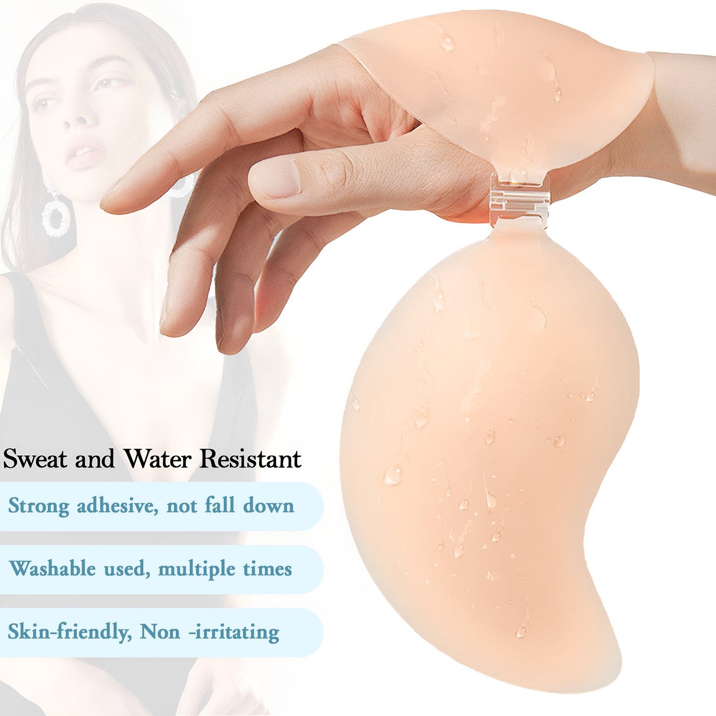 2 Pairs Reusable Sticky Bra Ultra Thin with 2 Pairs Nipple Covers, Adhesive Bra, Strapless Bras for Women, Invisible Push Up Silicone Bra for Backless Dress Top