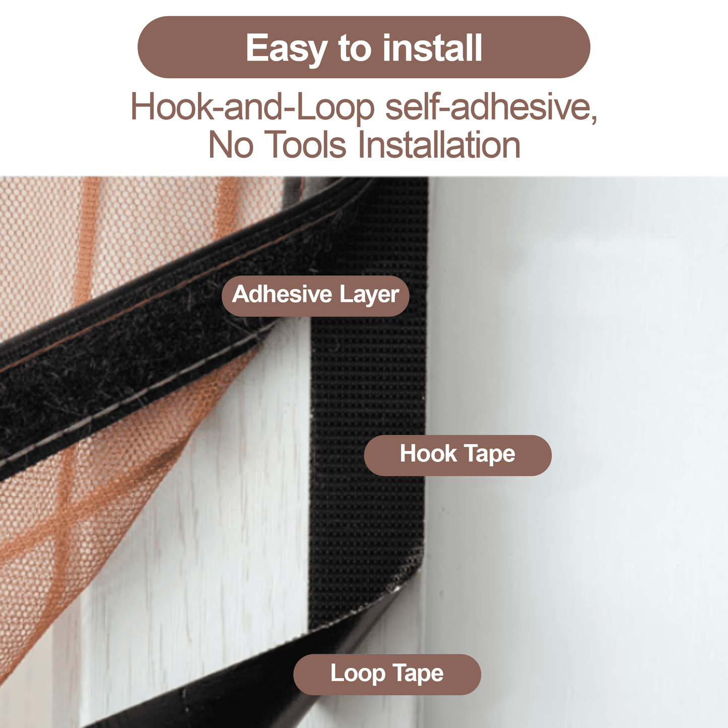 Magnetic Screen Door for Home, Auto-Close Heavy Duty Mesh Curtain, Bug Proof & Pet Friendly Design, Easy-Install Hands Free Entry, 35.4" x 82.7", Coffee Brown