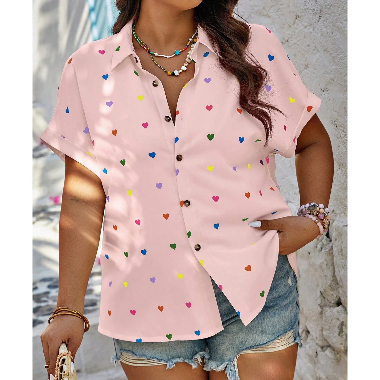 SOMER Plus Size Tops for Women Short Sleeve Women's Tops Button Down Plus Size T Shirts Blouse XL