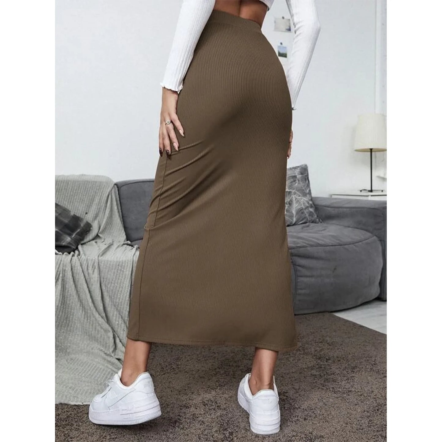 SOMER Skirts For Women Split Ribbed Knit Bodycon Skirt Waisted Side Slit Pencil Long Maxi Skirts