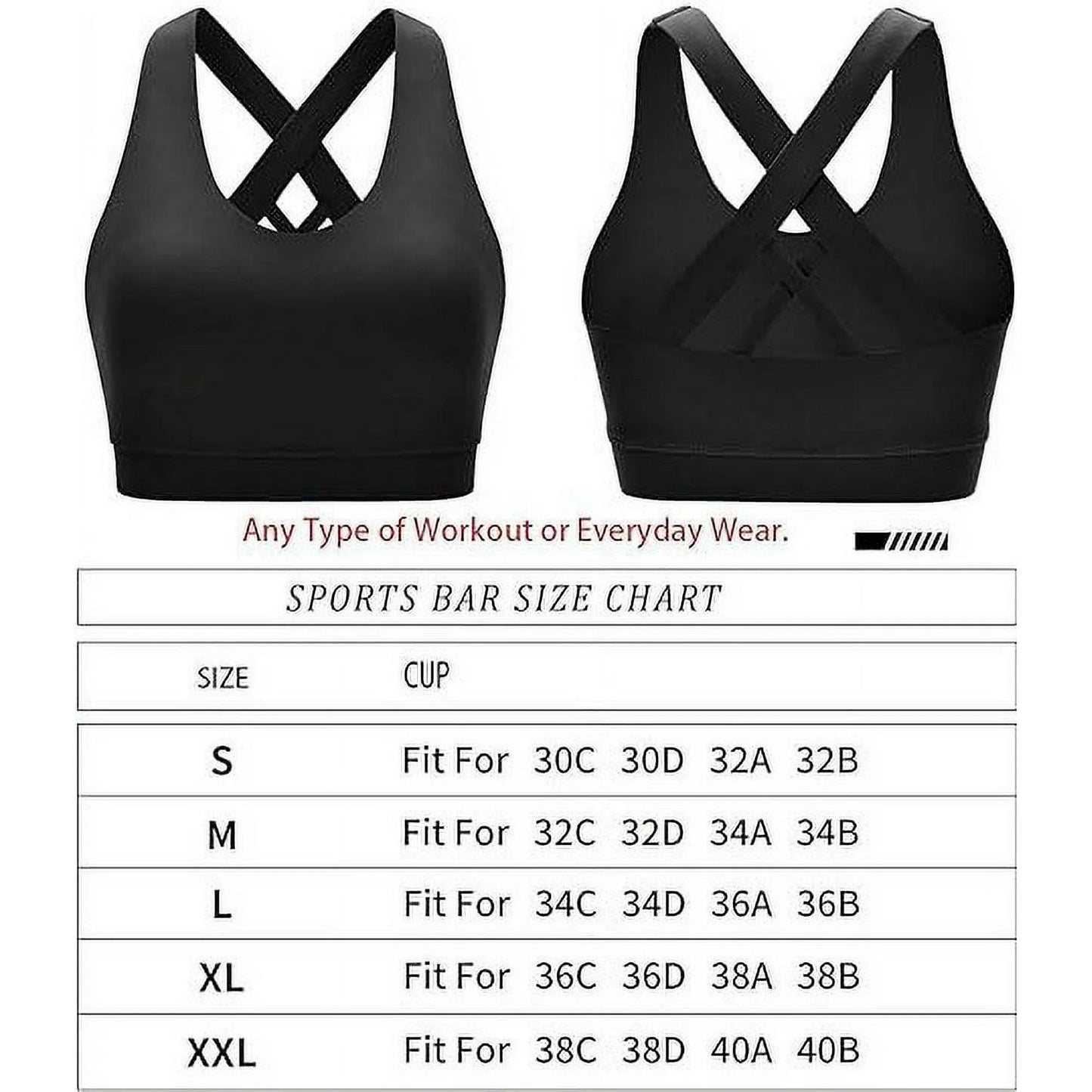 2 Pack Sports Bras for Women, Supportive Workout Bras, Criss-Cross Back Padded Strappy Yoga Bra with Removable Cups