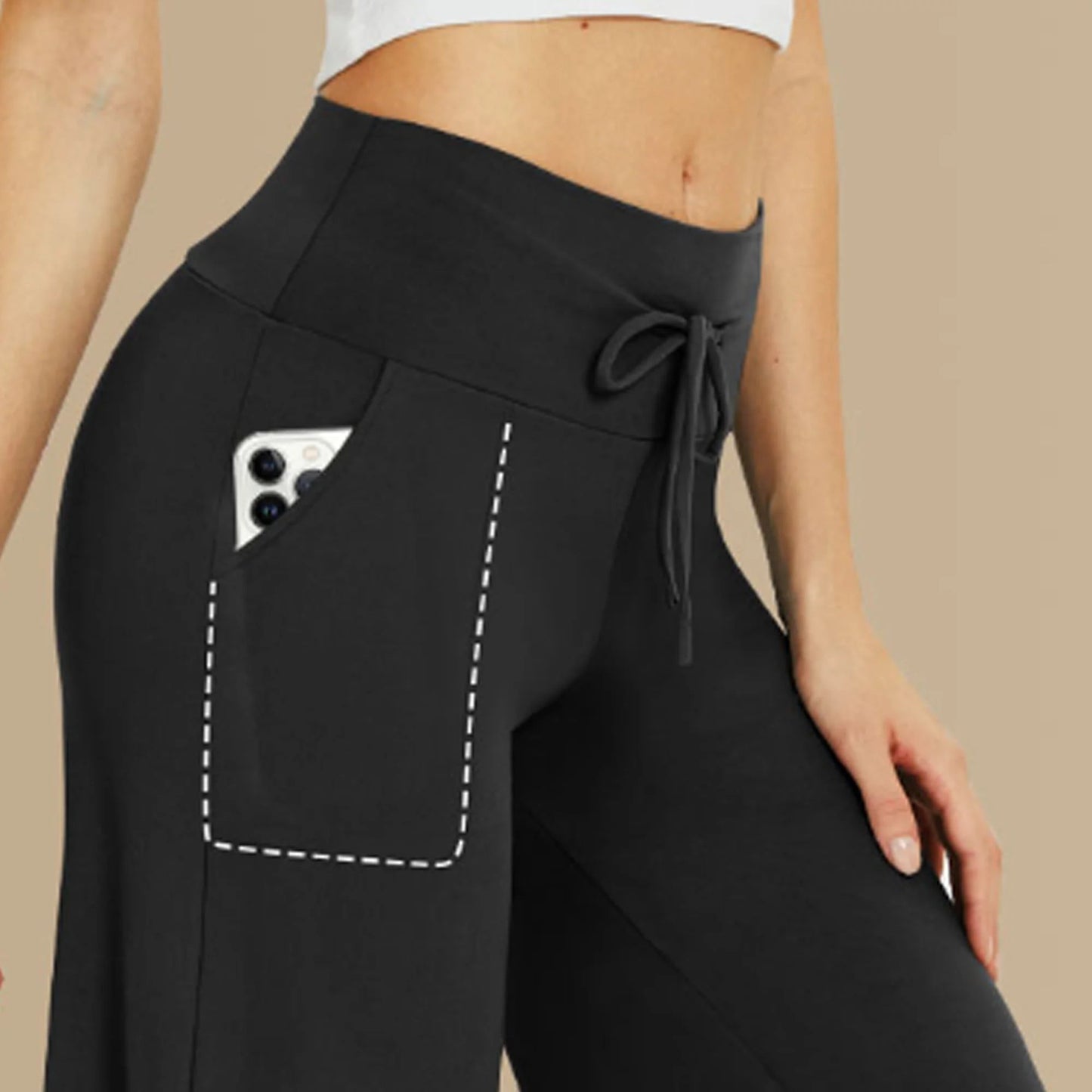 MLDRA Women's Wide Leg Pants Yoga Casual with Pockets Loose Trousers High Waisted Palazzo Lounge Pants Black