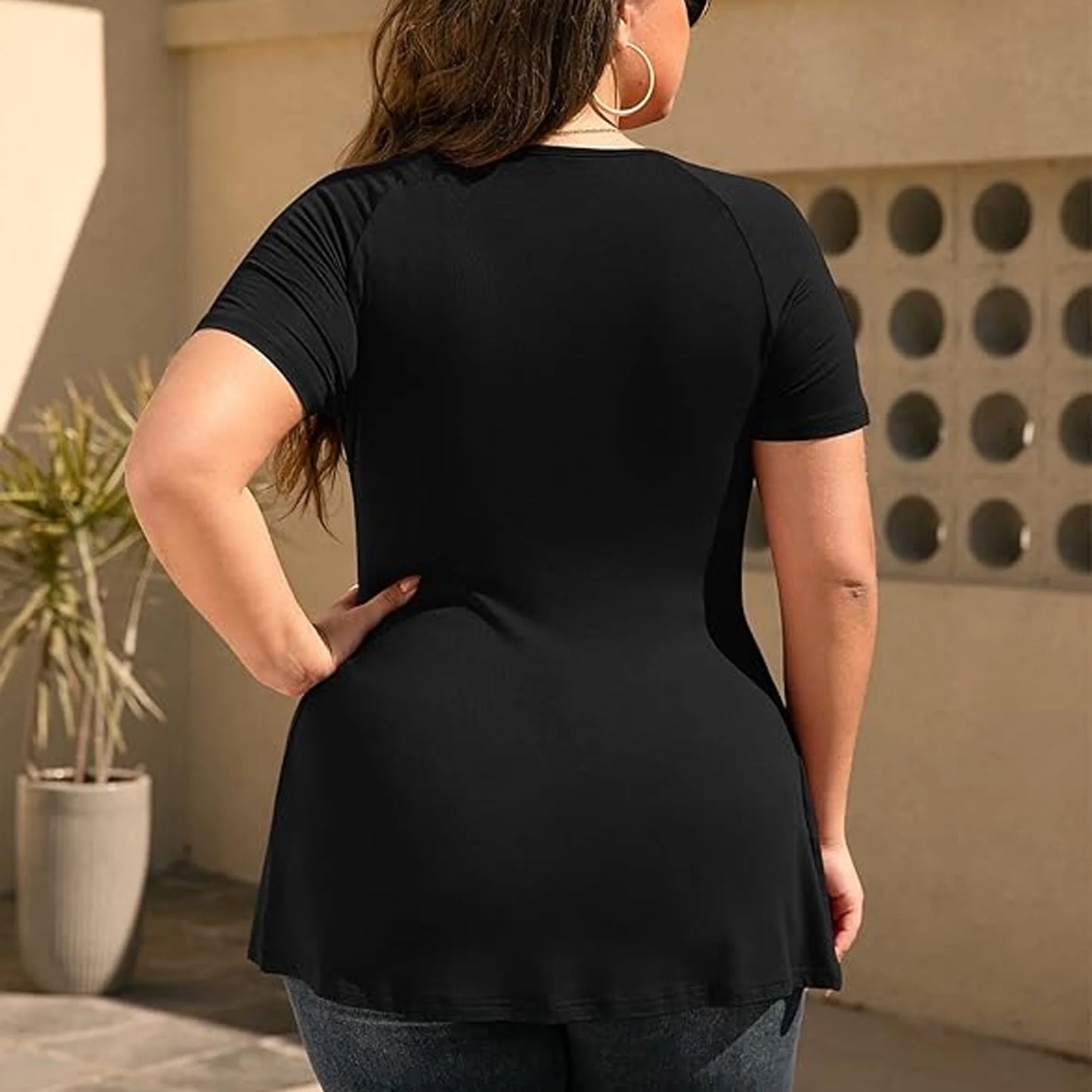2025 Women's Plus Size Tops V Neck Short Sleeve Plus Size Tunic Tops for Women Dressy Wrap Shirts