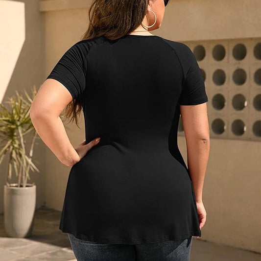 2025 Women's Plus Size Tops V Neck Short Sleeve Plus Size Tunic Tops for Women Dressy Wrap Shirts