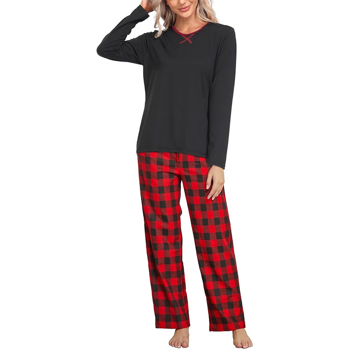 MLDRA Women's Long Sleeve Plaid Pajama Set - Comfy Loose Fit 2-Piece Loungewear Sleepwear