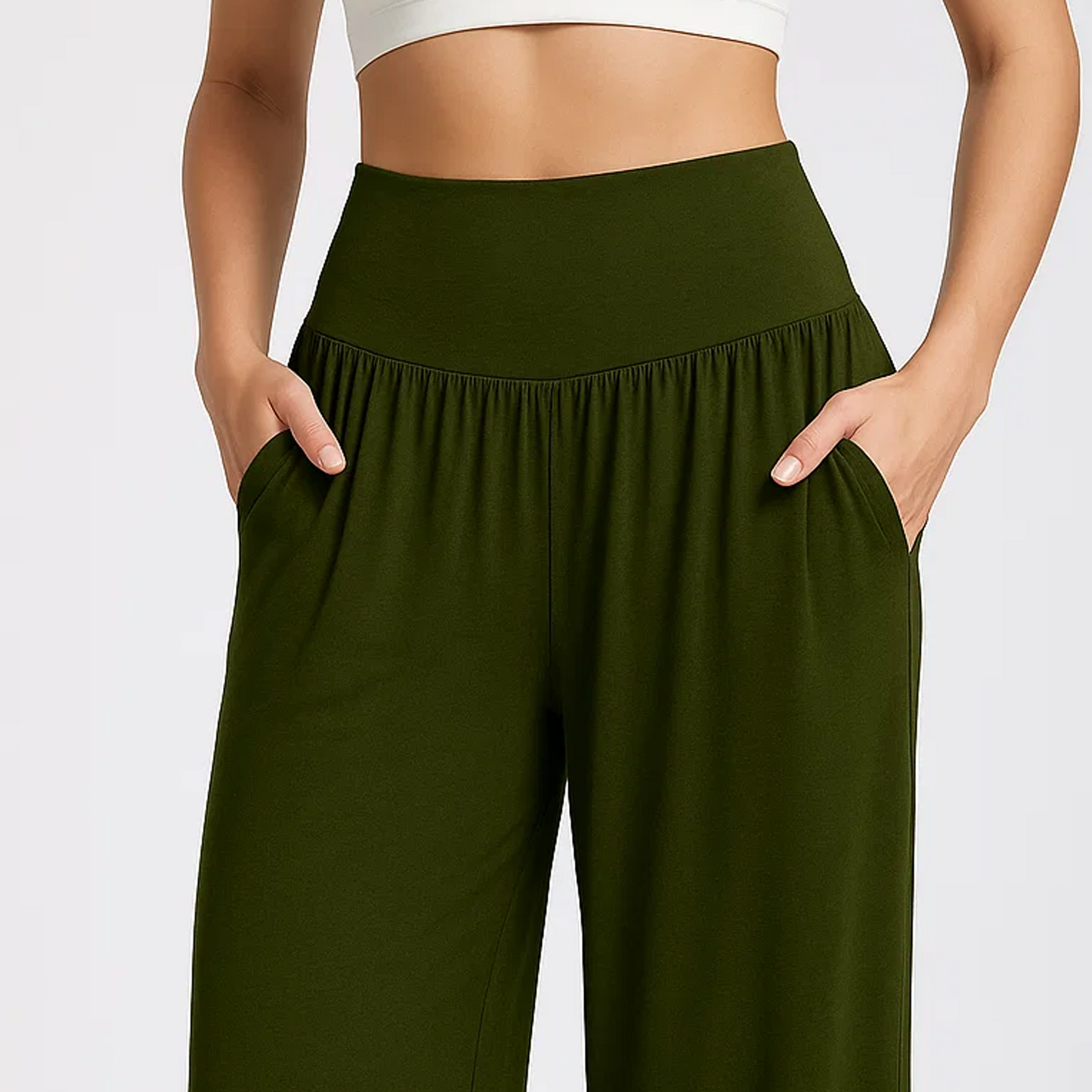 MLDRA Pants for Women Wide Leg Flowy Dressy Casual Pants Elastic High Waist Palazzo Pant with Pockets Women's Black Loose Pants