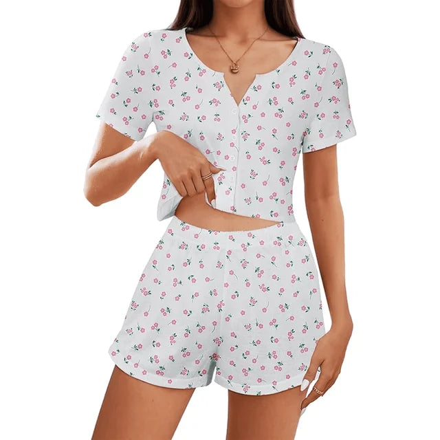 MLDRA Womens Summer Pajama Sets Cute Shorts Soft Pj Set 2 Piece Sleepwear Loungewear Set