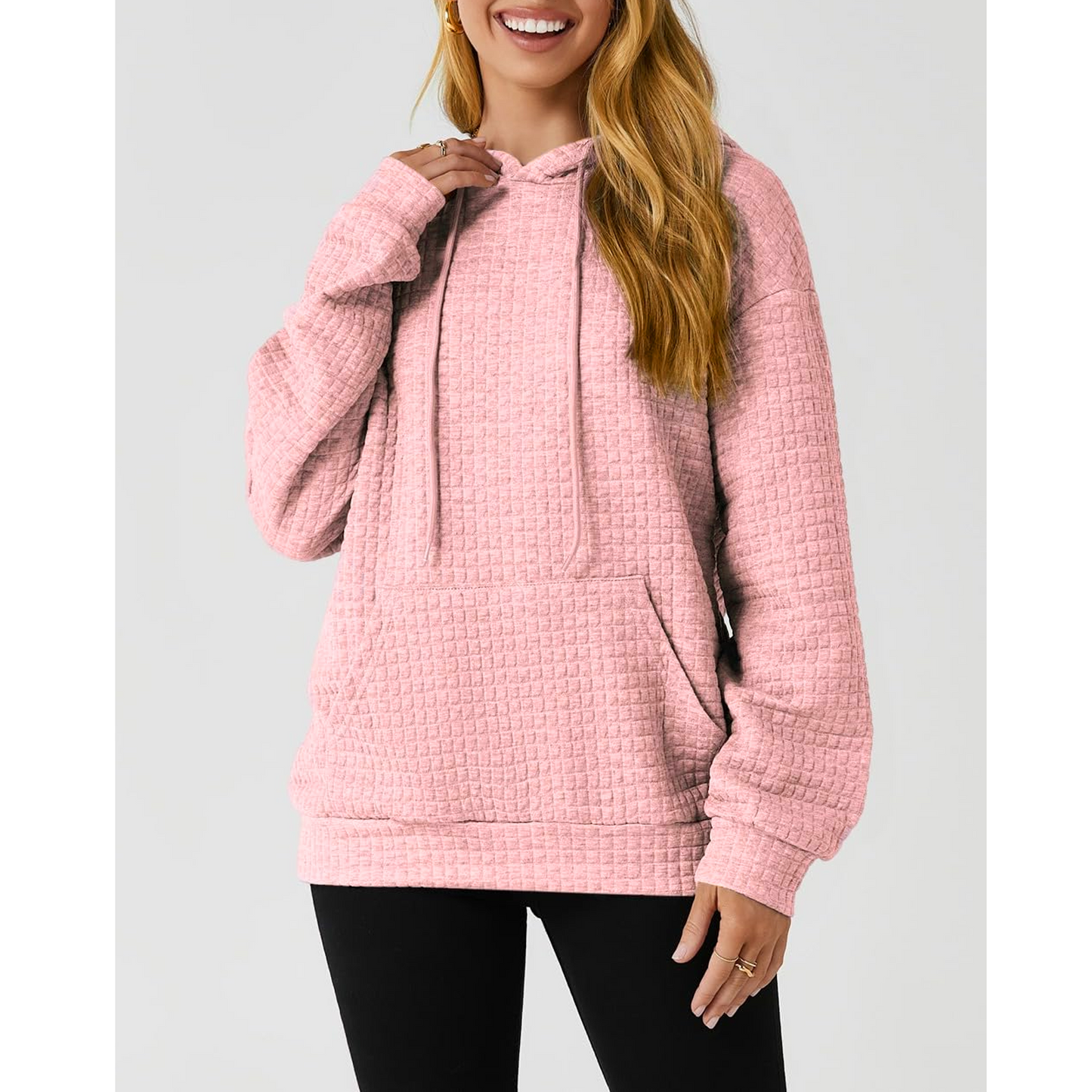 MLDRA Hoodies for Women, Fall Crewneck Womens Hoodies Sweatshirt for Women 2025 Waffle Knit Pullover with Pockets, Essentials Hoodie Casual Long Sleeve Drawstring