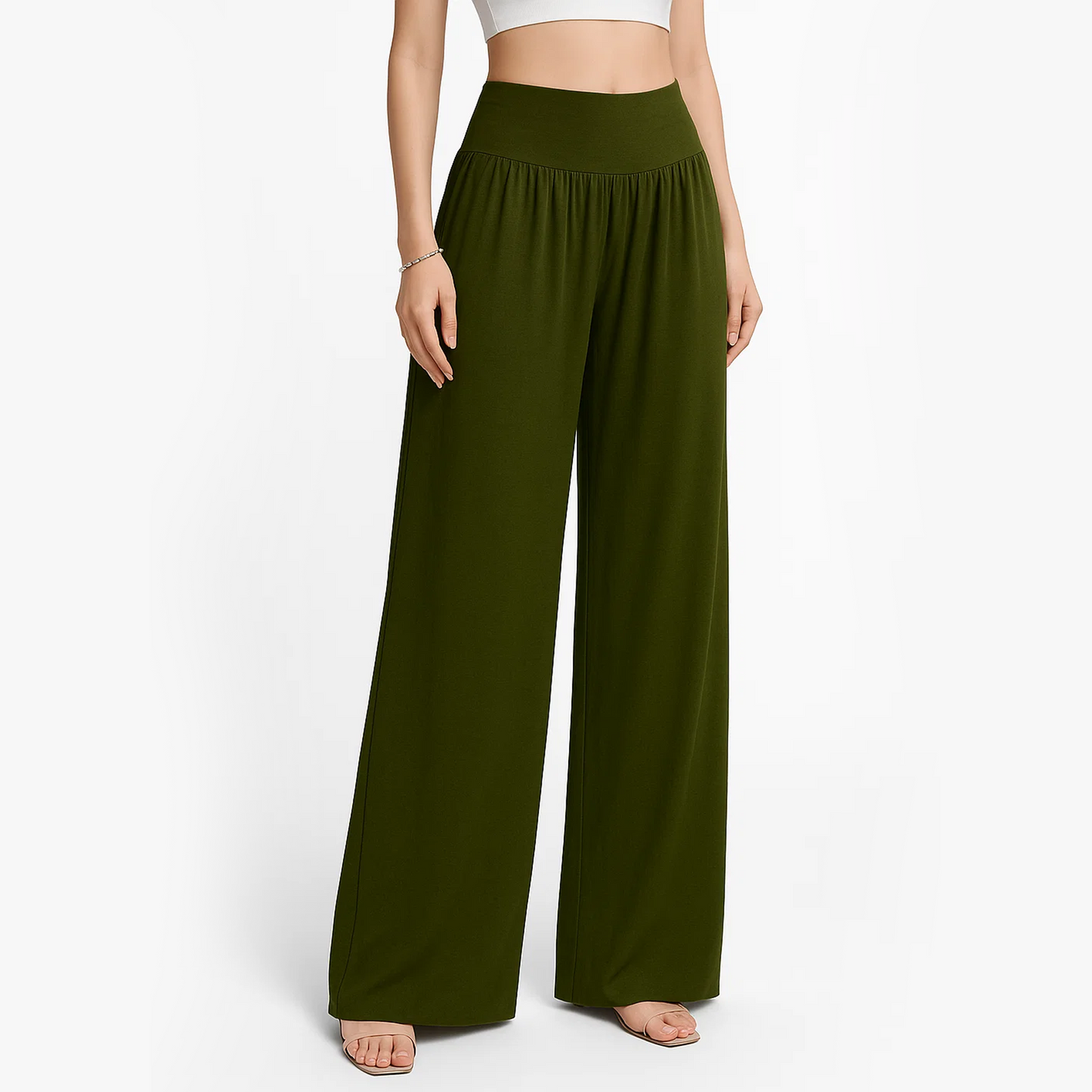 MLDRA Pants for Women Wide Leg Flowy Dressy Casual Pants Elastic High Waist Palazzo Pant with Pockets Women's Black Loose Pants