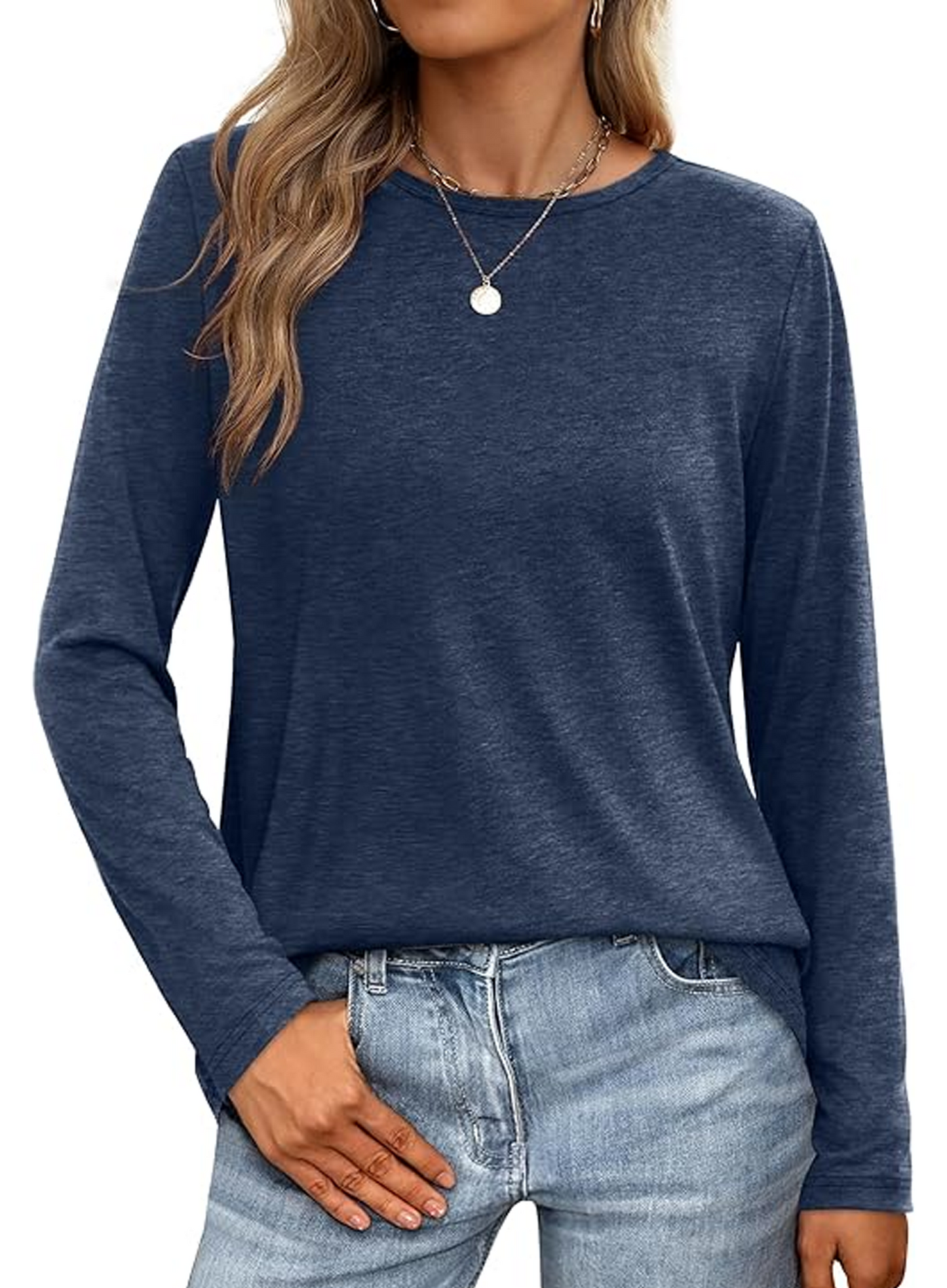 MLDRA T Shirts for Women Long Sleeve Shirts Crewneck Comfy Casual Basic Fall Tops Loose Fit Clothes