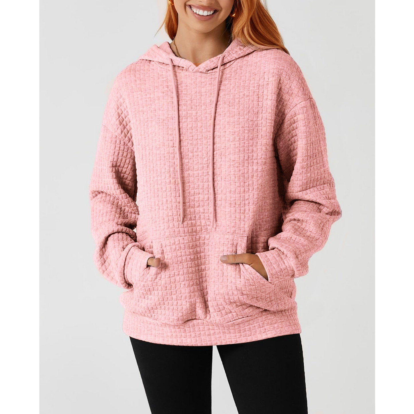 MLDRA Hoodies for Women, Fall Crewneck Womens Hoodies Sweatshirt for Women 2025 Waffle Knit Pullover with Pockets, Essentials Hoodie Casual Long Sleeve Drawstring