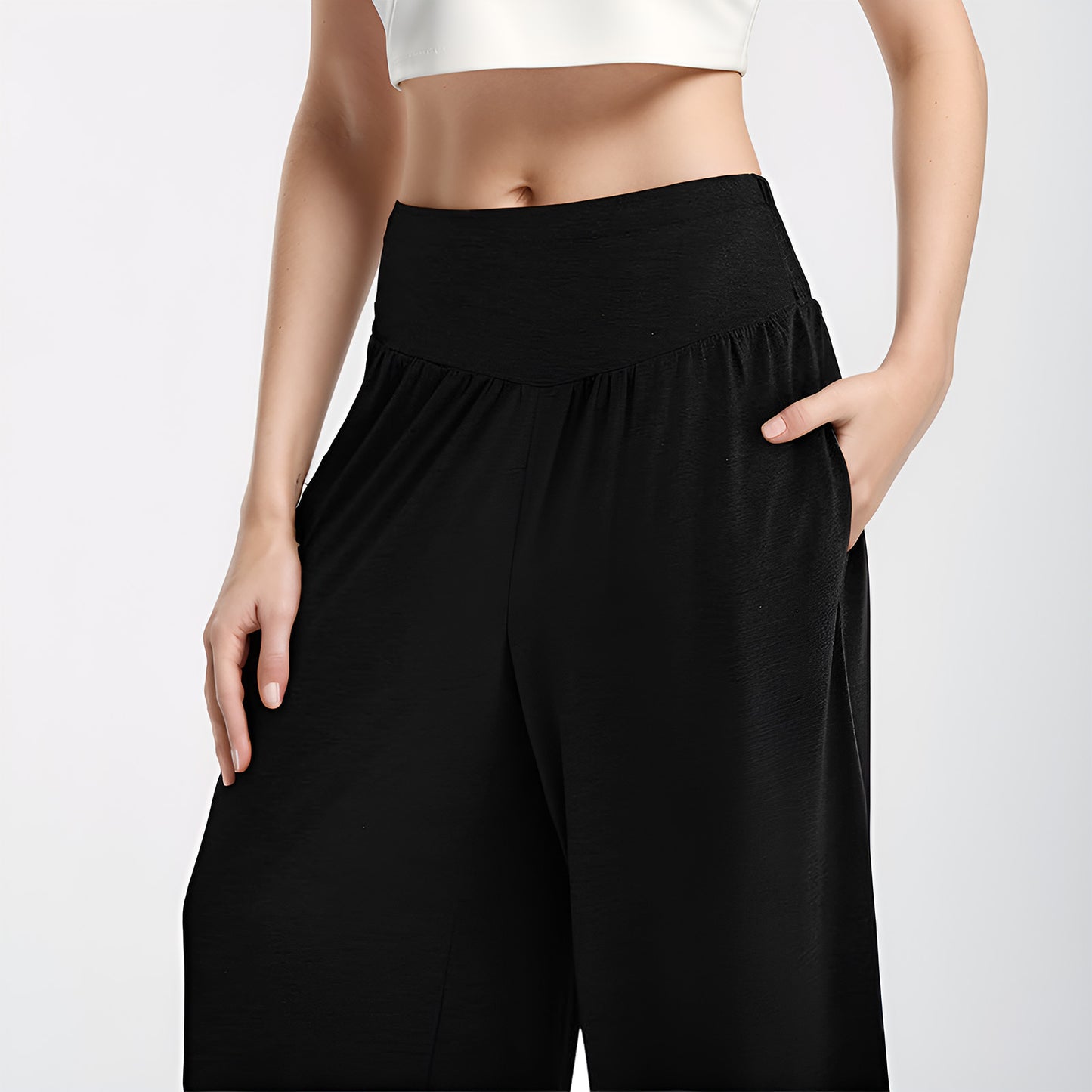 Pants for Women Wide Leg Flowy Dressy Casual Pants Elastic High Waist Palazzo Pant with Pockets