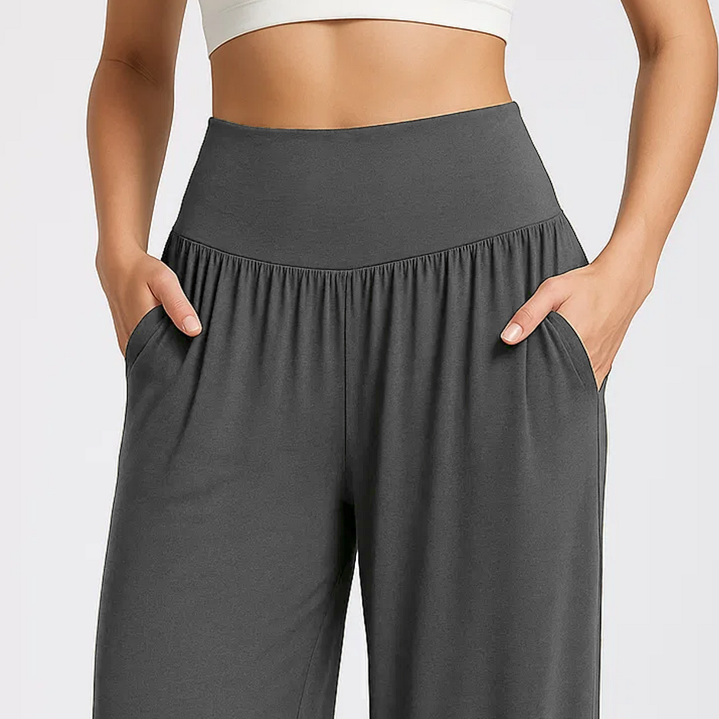 MLDRA Wide Leg Pants Women Flowy Dressy Cotton Casual Womens Pants Elastic High Waist Palazzo Pant for Women with Pockets