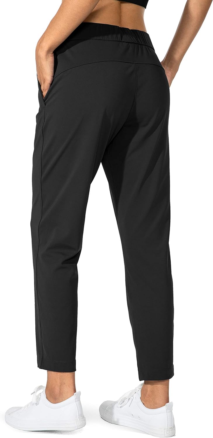 Women's Joggers Sweatpants Pants with Deep Pockets Ladies Stretch Workout Pants for Yoga,Golf, Athletic, Gym,Lounge,Travel, Work,Running Black Spandex