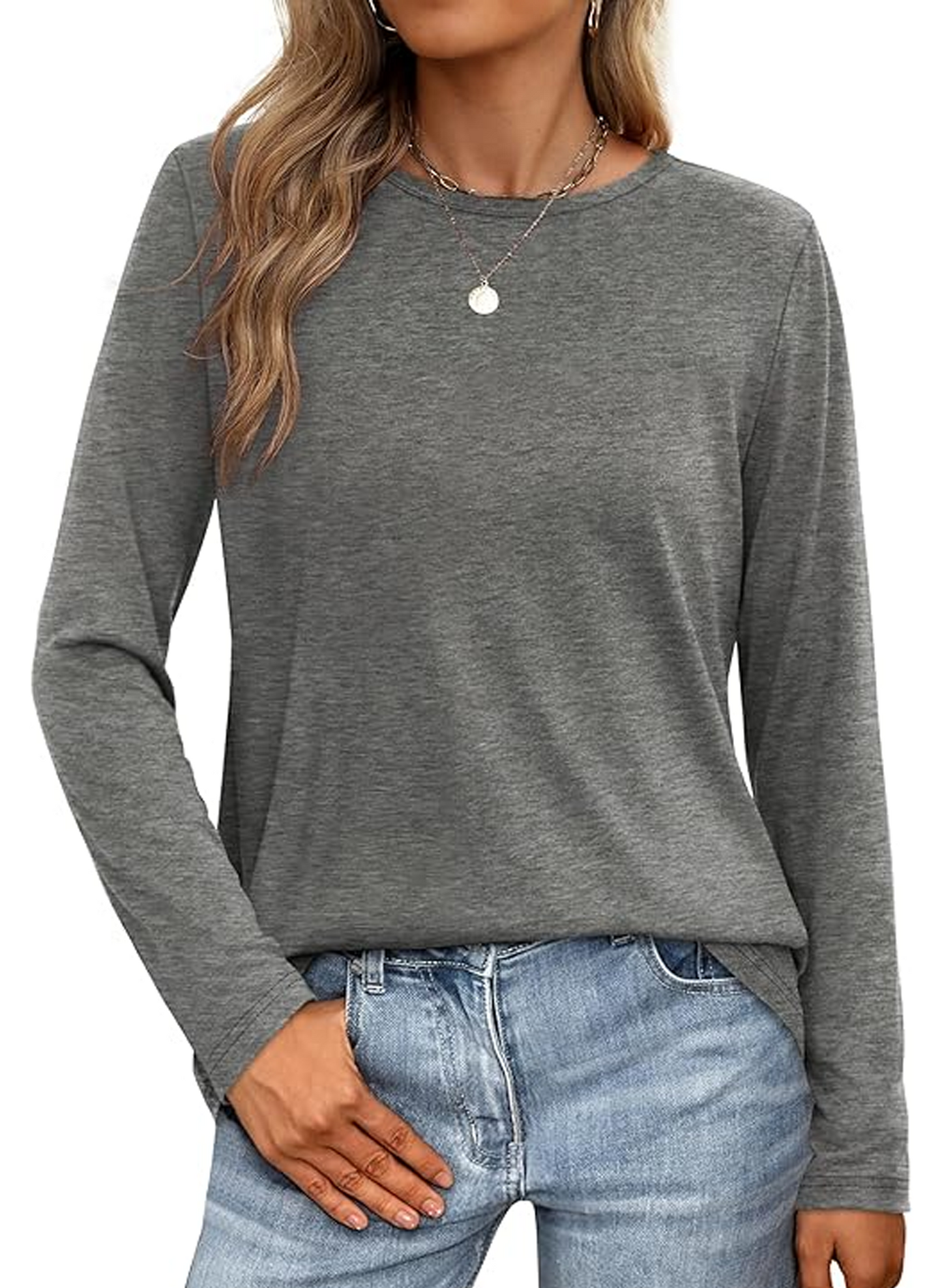 MLDRA T Shirts for Women Long Sleeve Shirts Crewneck Comfy Casual Basic Fall Tops Loose Fit Clothes