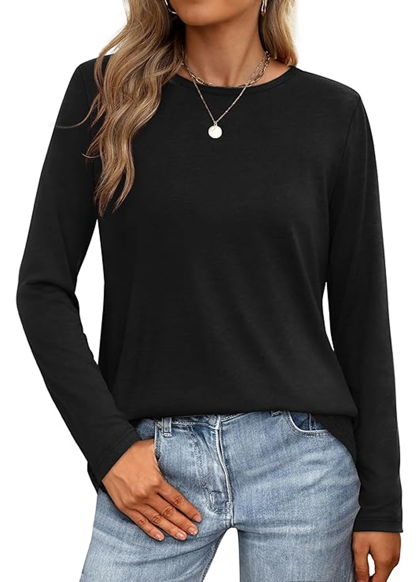 MLDRA T Shirts for Women Long Sleeve Shirts Crewneck Comfy Casual Basic Fall Tops Loose Fit Clothes