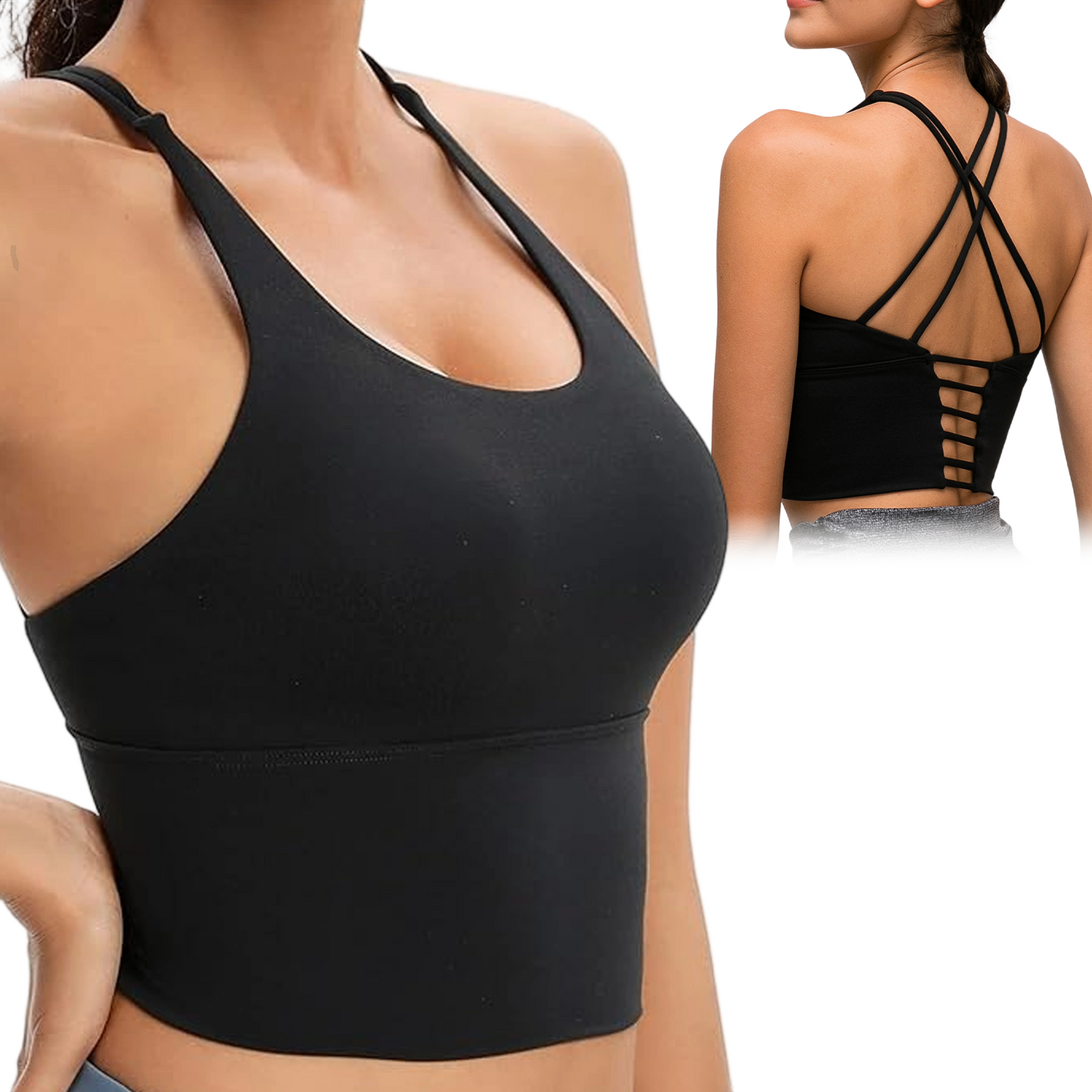 Sports Bra for Women Sexy Workout Yoga Bra Backless Thin Strappy Halter Criss Cross Removable Padding Light Support Athletic Gym Crop Top