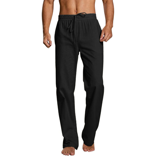 Linen Pants Men Slim Fit Men's Linen Cotton Elastic Waist Wide Leg Baggy Solid Harem Trousers