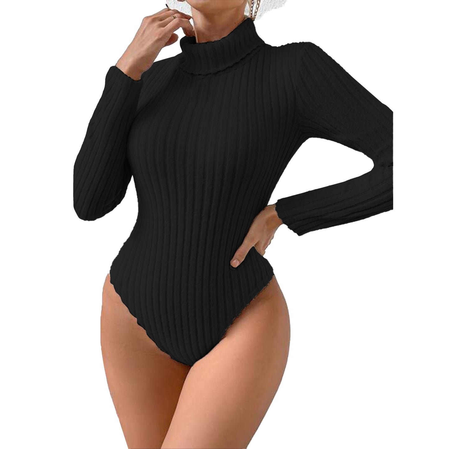 MLDRA Womens Bodysuit Tummy Control Long Sleeve Turtle Neck Ribbed Knit Stretchy Slim Fit Tops Black