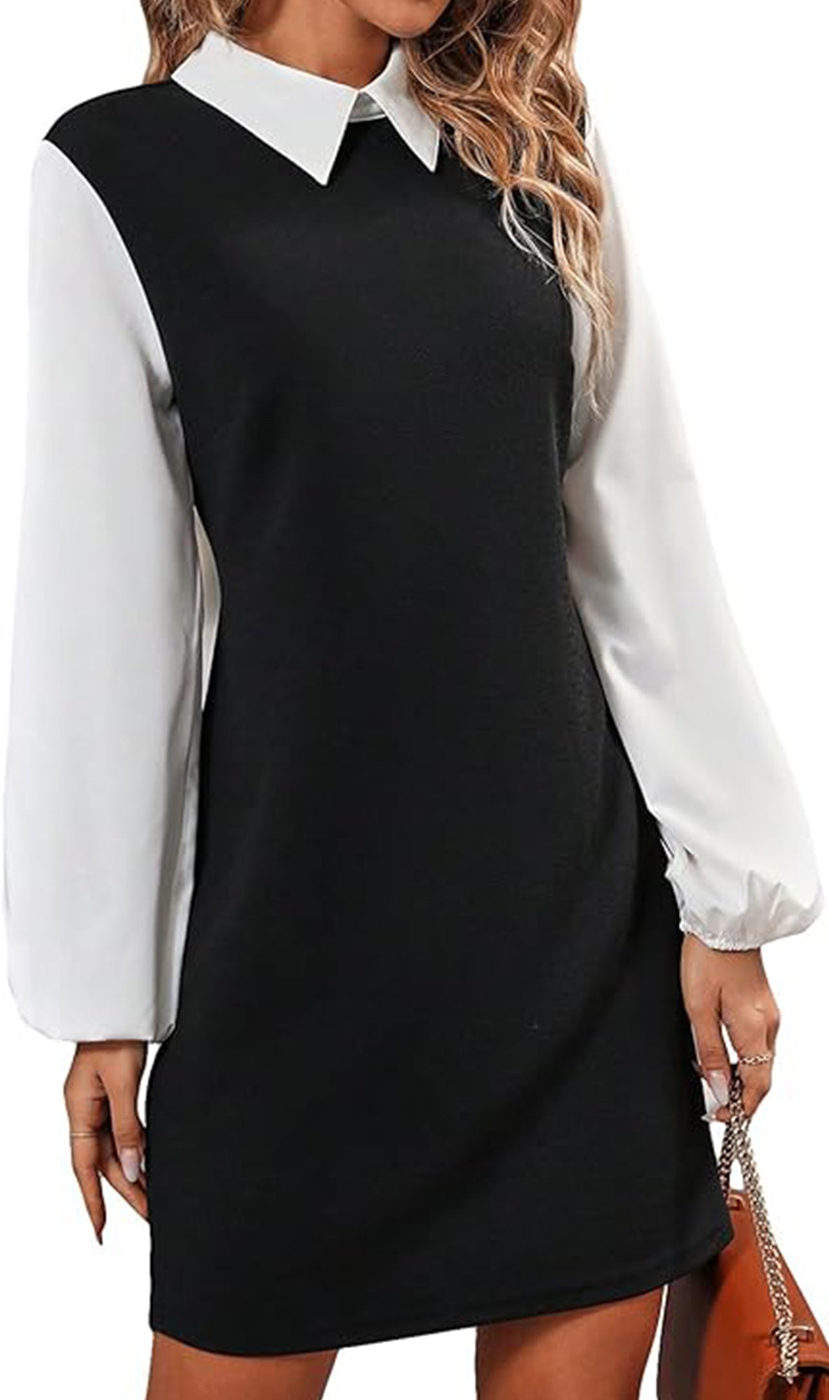 Women's Dresses Long Sleeve Lantern Sleeve 2-in-1 Dress Casual Spring Fall Outfit for Holidays Wedding Guests Business Everyday Wear (Black)