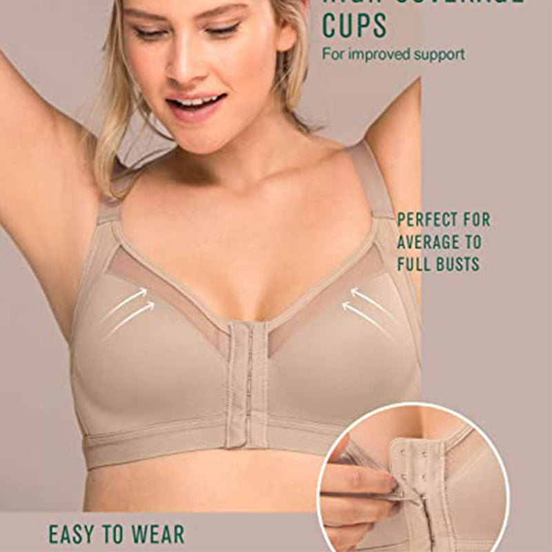 Women's No Underwire Bra Front Closure Full Coverage Back Support Crossed Unpadded Wirefree Comfortable Yoga Bra