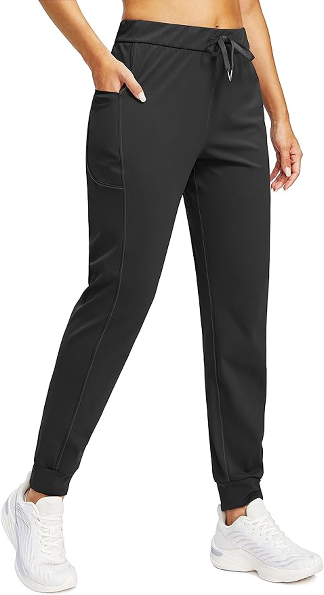 MLDRA Women's Joggers Sweatpants Yoga Pants with Pockets High Waisted for Gym Workout Running Athletic Black Cool and Thin Summer