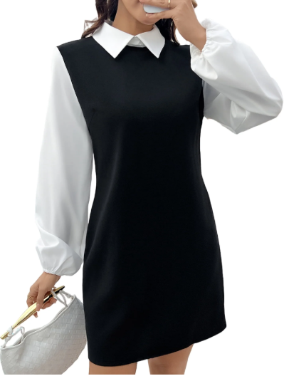 Women's Dresses Long Sleeve Lantern Sleeve 2-in-1 Dress Casual Spring Fall Outfit for Holidays Wedding Guests Business Everyday Wear (Black)