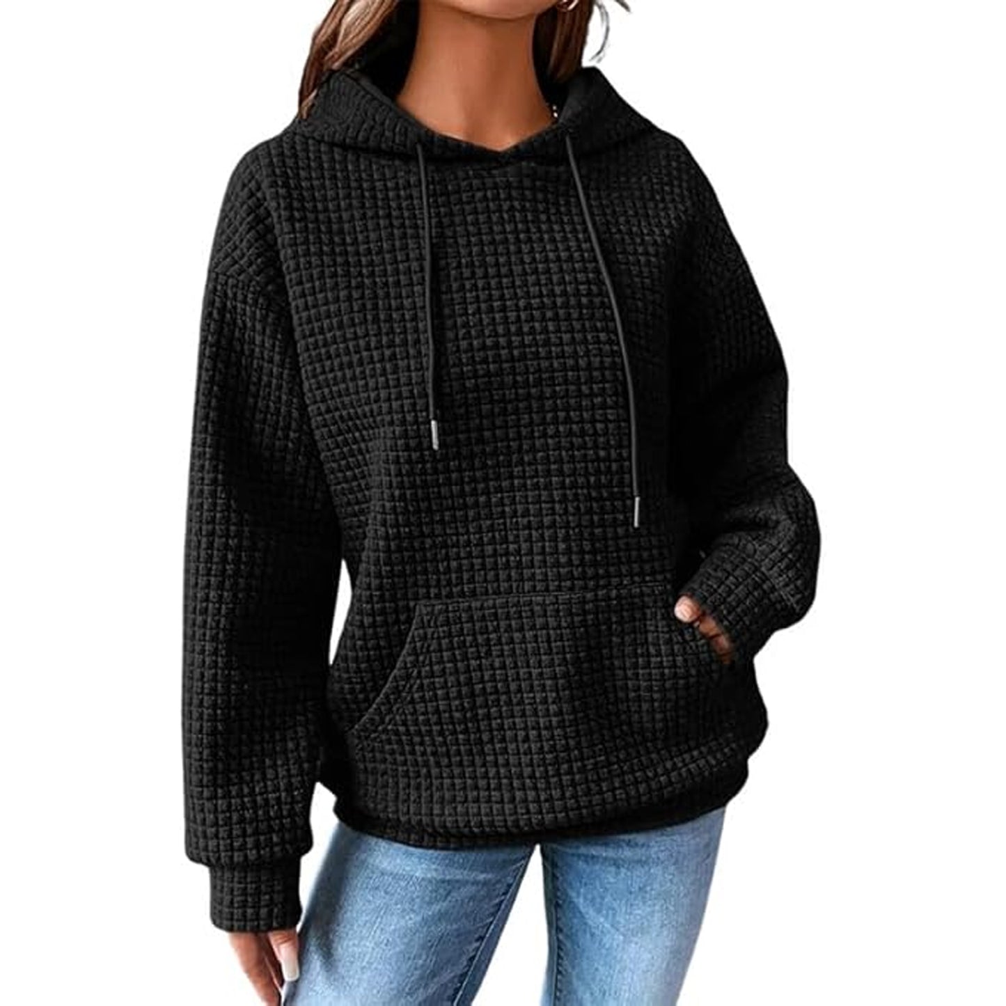 MLDRA Womens Sweatshirts Hoodies Waffle Grid Pullover Top Long Sleeve with Pocket Clothes