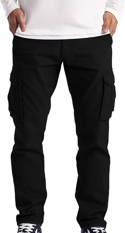 MLDRA Men's Cargo Pants Trousers Relaxed Fit Tactical Work Slacks Straight Leg With Pockets Black