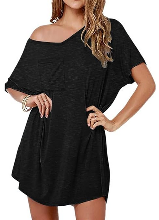 MLDRA Nightgowns for Women Sleepshirt Pajama Dress Loungewear Deep V Neck Nightshirt Casual Loose Comfy Sleepwear Black