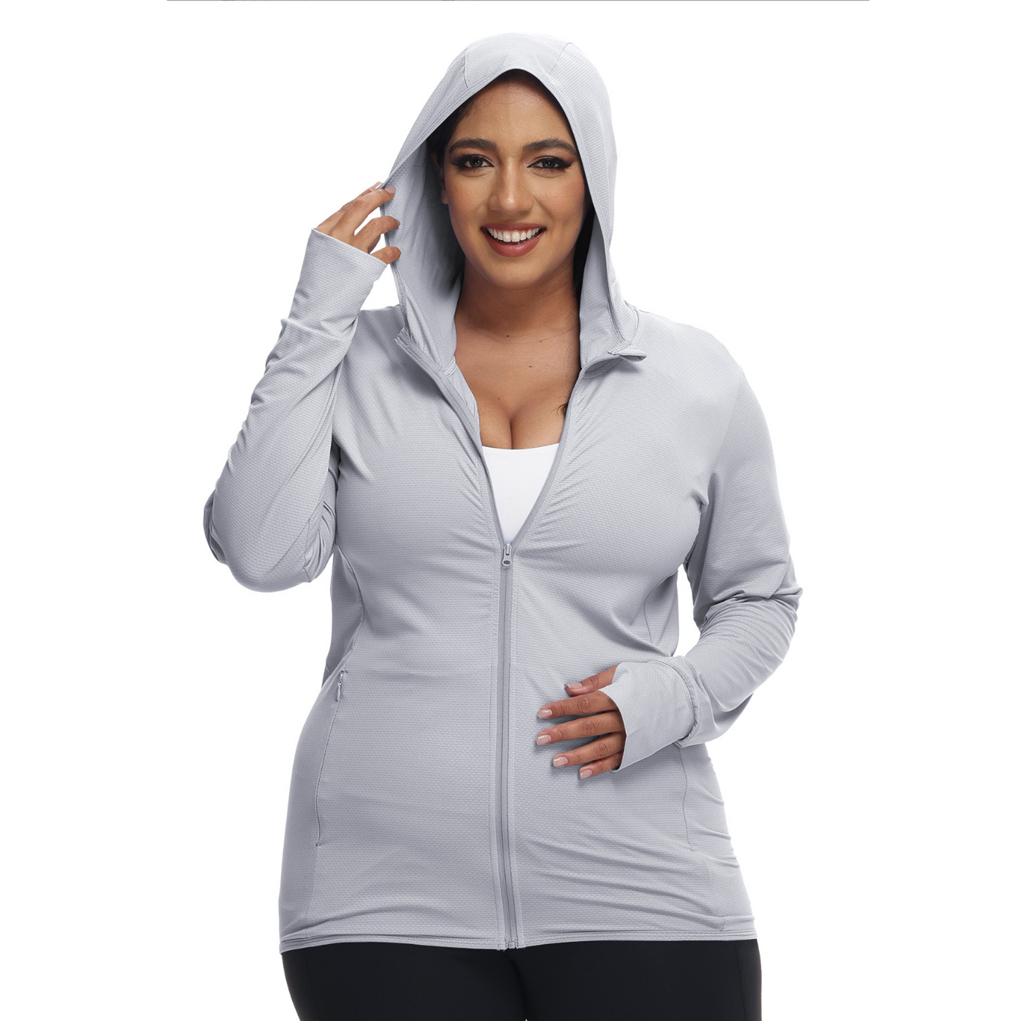 MLDRA Womens UPF 50+ UV Sun Protection Hoodie Jacket Lightweight Zip Up Long Sleeve Sun Shirt with Pockets for Running Hiking