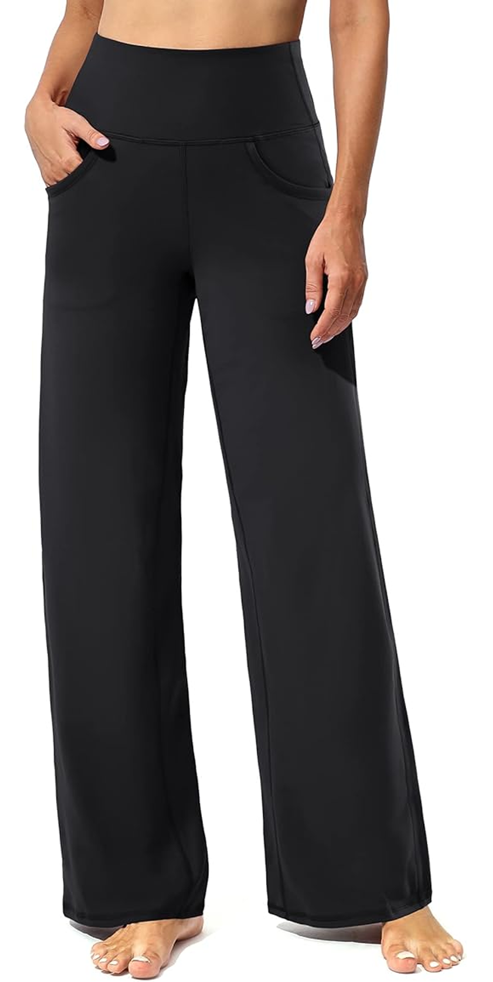 MLDRA Wide Leg Sweatpants Yoga Pants for Woman with Pockets High Waisted Stretch Loose Casual Lounge Pants Black